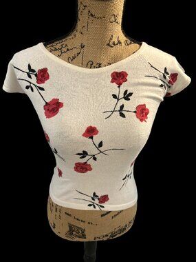 Rare Vintage Moda International Y2K Floral Rose Knit Top Size XS